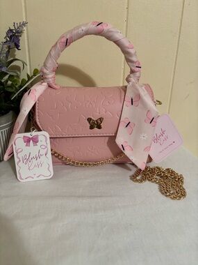 Pink Butterfly-Embossed Top-Handle Bag